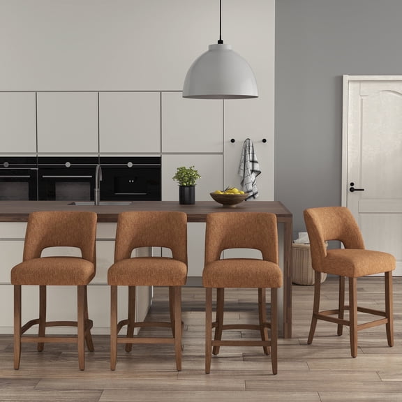 Vknow Furniture Bar Stools Set of 4, 26" Upholstered Counter Height Bar Stools, Modern Counter Stools with Wood Legs for Kitchen Island Dining Room Bar,Orange