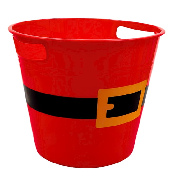 Christmas Santa Belt Buckets, 7.95in. x 8.32in. Holiday Gift Red Pail Basket with Handles Party Favor Stackable Containers Goodie Bags Treat Holders Christmas Décor Craft Decorative Storage