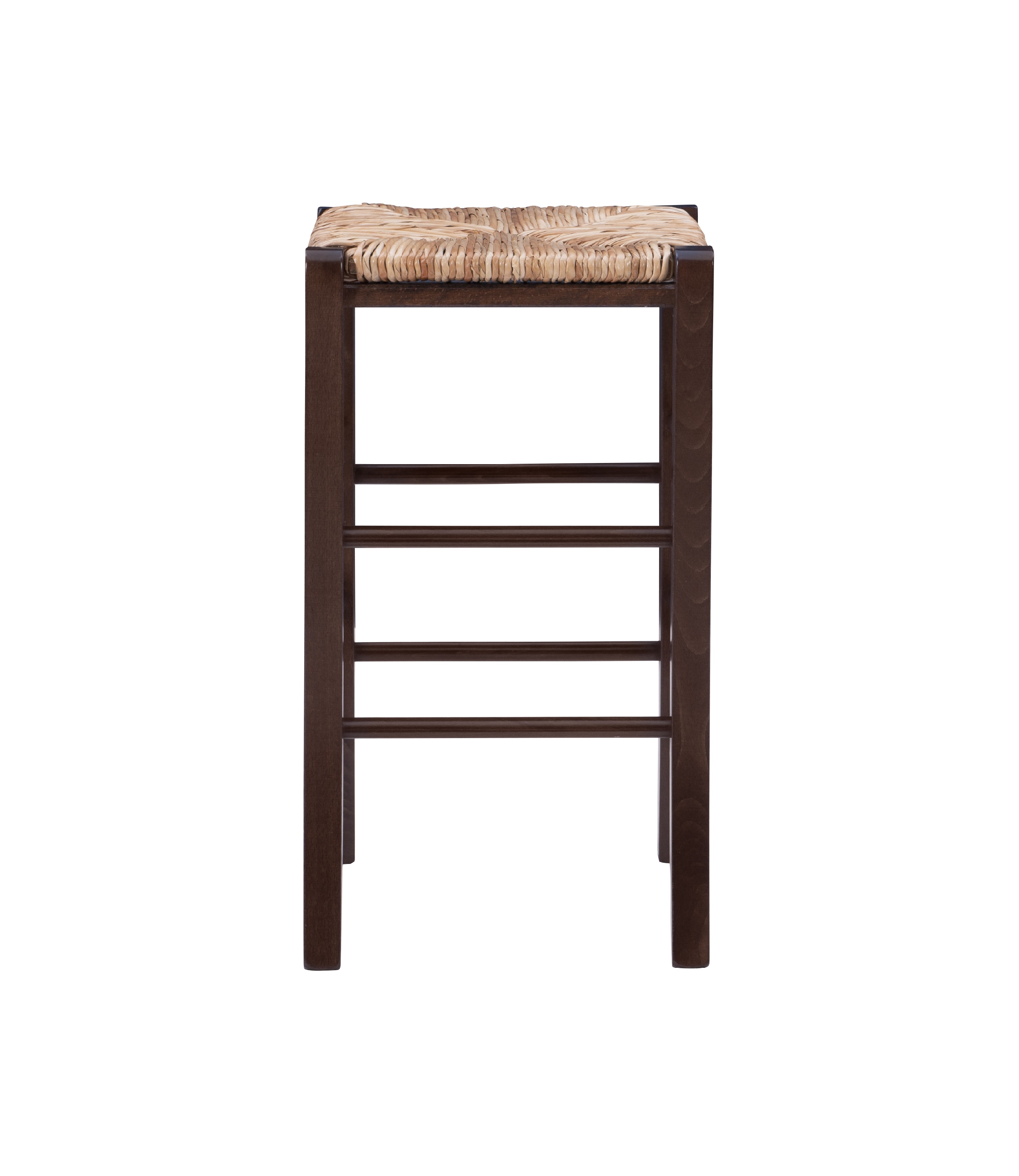 Linon Ivica 24.4" Backless Counter Stools, Set of 2, Dark Walnut with Handwoven Rush Seat