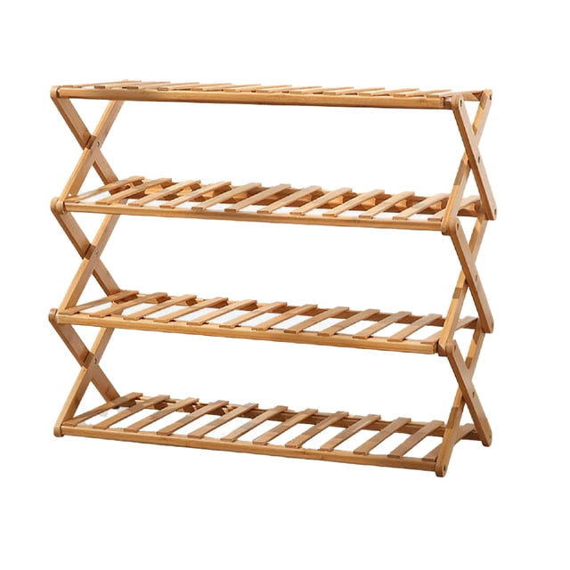Zapatera Plegable de bambú, Estante de Almacenamiento de 4 Niveles, Organizador Multifuncional Ilios innova Zapatera Plegable de bambú, Estante de Almacenamiento de 4 Niveles, Organizador Multifuncional