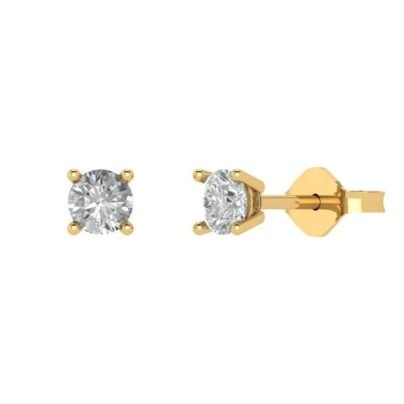 0.2 ct Push-Back Stud Earrings for Women | 3.0mm Round Cut Moissanite | 18K Yellow Gold