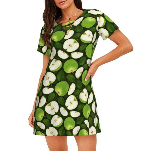 Balery Green Fruit Camisón de manga corta con cuello redondo para mujer, cómodo y elegante.