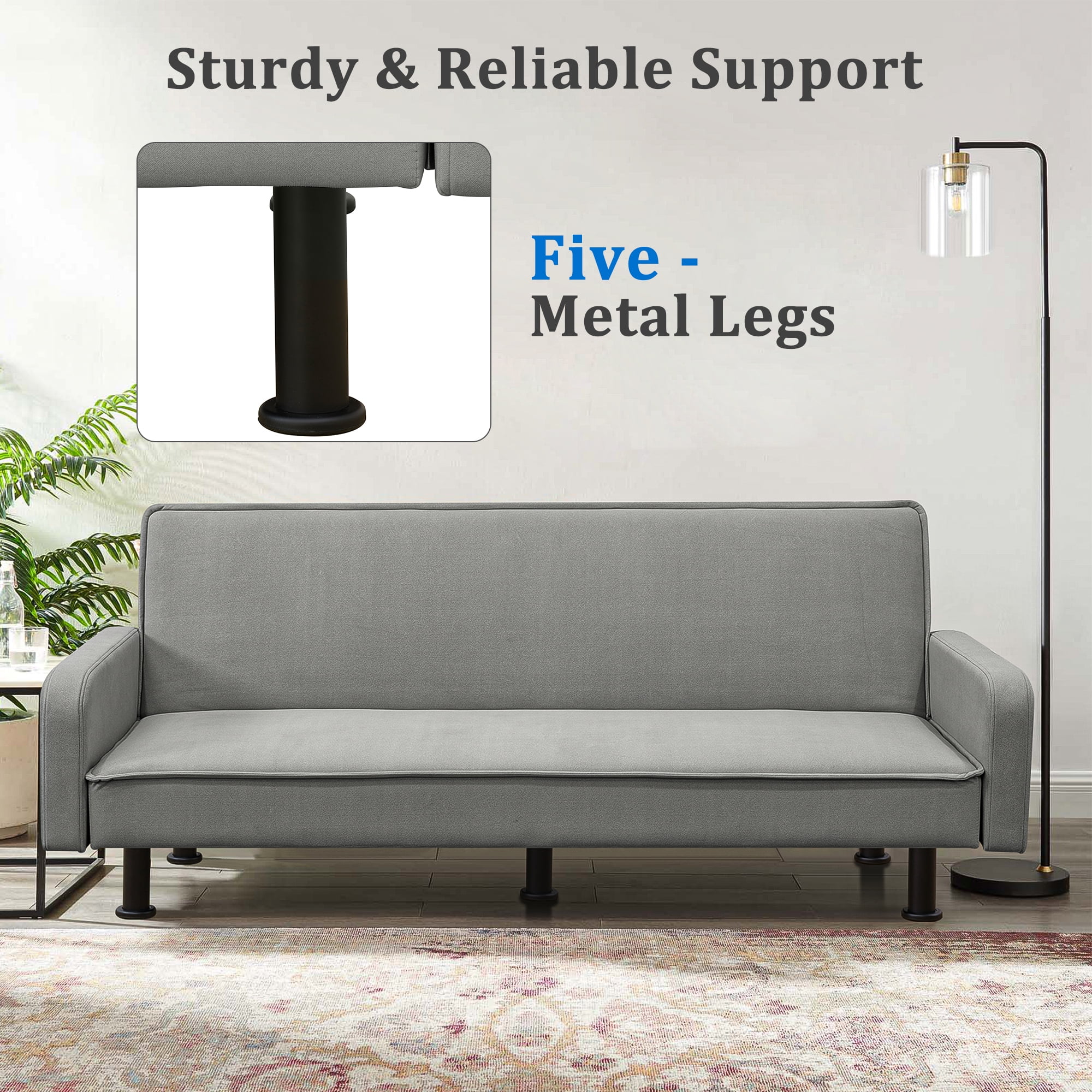 Kadyn Futon Sofa Bed, Convertible Futon for Living Room, Futon Sleeper Sofa, Grey Kadyn Futon Sofa Bed, Convertible Futon for Living Room, Futon Sleeper Sofa, Grey