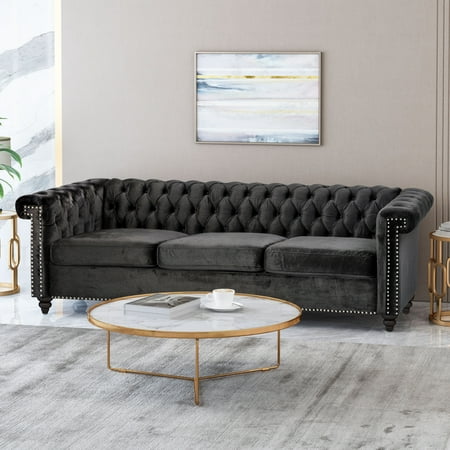 FFZ 83 inch Chesterfield 3-Seater Sofa, Black