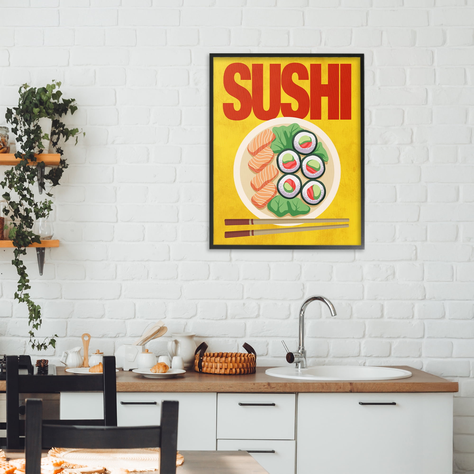 Stupell Industries Bright Sushi & Chopsticks Black Framed Giclee Art, design by Marcus Prime