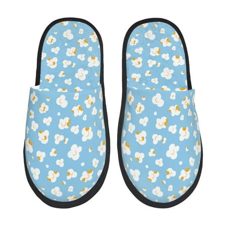 

Fuzoiu Blue Popcorn Print Unisex Furry Slippers Plush Indoor Shoes Trendy House Slippers Anti-Skid EVA Sole House Shoes for Home Office and Travel -Large