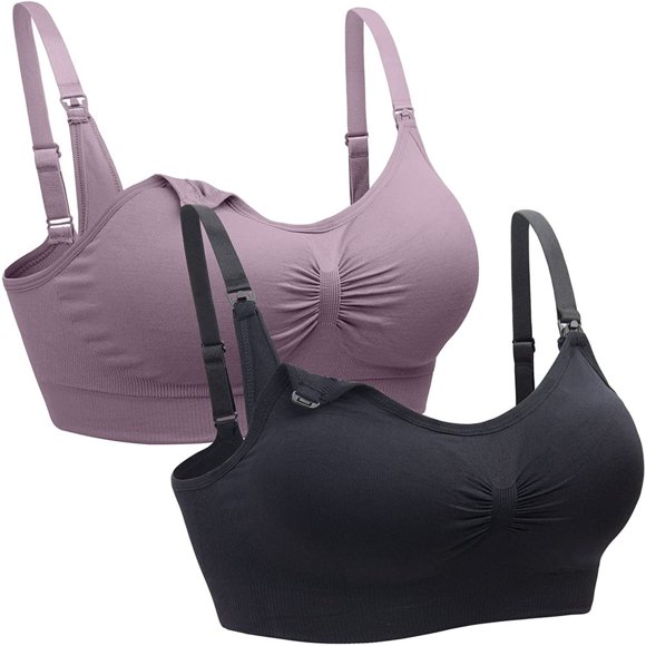 HLONK 2 PACK Soutien-Gorge d'Allaitement Sans Fil Soutien-Gorge de Maternité pour Femmes Soutien-Gorge d'Allaitement