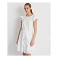 thumbnail image 3 of RALPH LAUREN Womens White Eyelet Ruffled Drawstring Waist Lined Tiered Flutter Sleeve Round Neck Above The Knee Fit + Flare Dress 12, 3 of 4