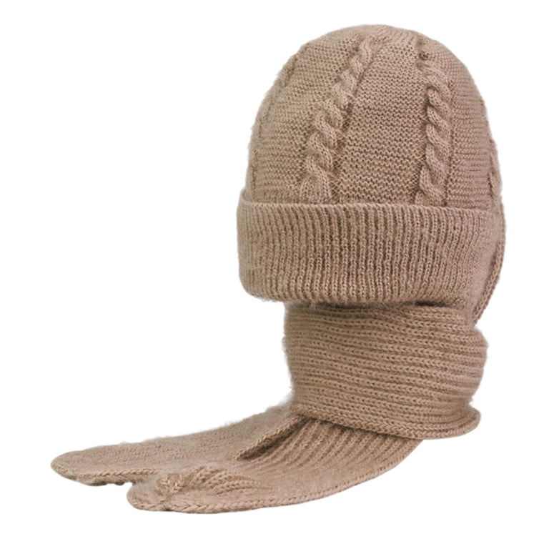 2 in 1 Hooded Scarf Knitted Balaclava Hat Winter Neck Warmer Hooded Scarf For Women 2-in-1 Balaclava – Knit Beanie With  main image 4
