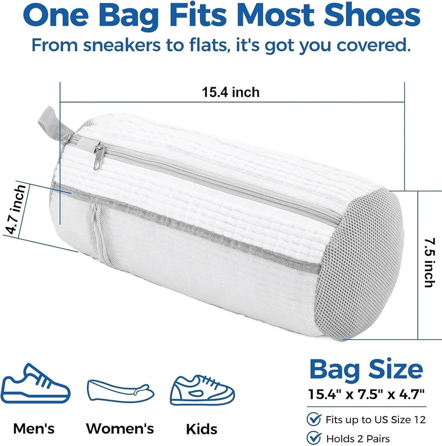 Shoe Washing Machine Bag 2 Pack, Laundry Shoe Bags with Insole Pocket, Reusable Shoe Cleaning Bags for Washer and Dryer, Protective 360° Deep Clean for Sneakers Tennis All Shoes Types (White)