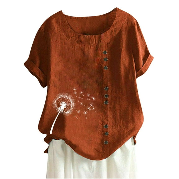 Raeneomay Tunic Tops for Women Plus Size Fashion Woman Rounk Neck Short Sleeve Blouse T-Shirt Printing Loose Tops