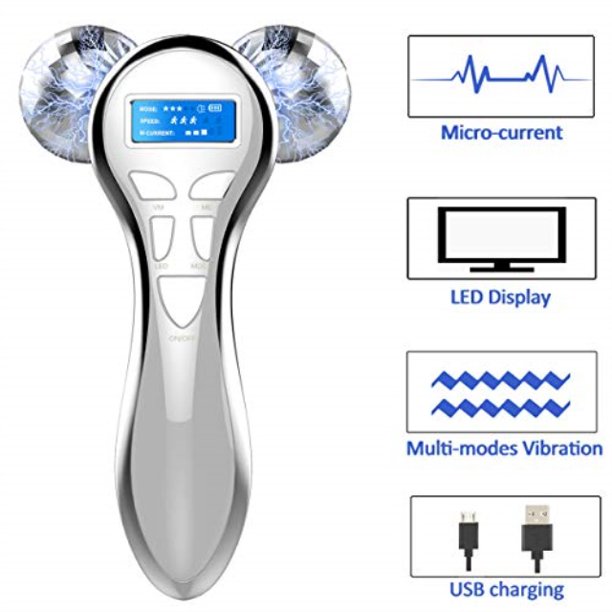 4d microcurrent facial massager roller, electric rechargeableface lift