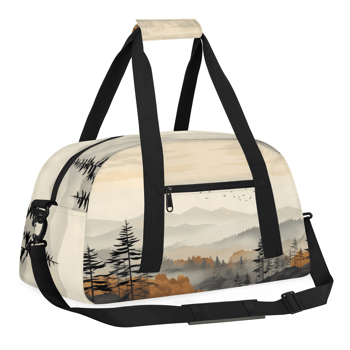 Herdesigns Forest Sports Duffle Bag for Women & Men, Watercolor Misty Forest Gym Bag Dance Bag Overnight Bag Carry On Weekender Travel Bag