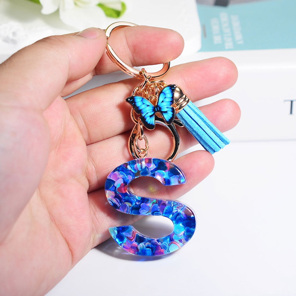 Maoww New resin blue heart-shaped letter keychain handmade crystal