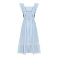 thumbnail image 6 of HAPIMO Tea Length Loose Dress for Women Dot Print Vacation Ruffle Swing Hem Short Sleeve Clothing Summer Beach V Neck Sundress Retro Boho, 6 of 7