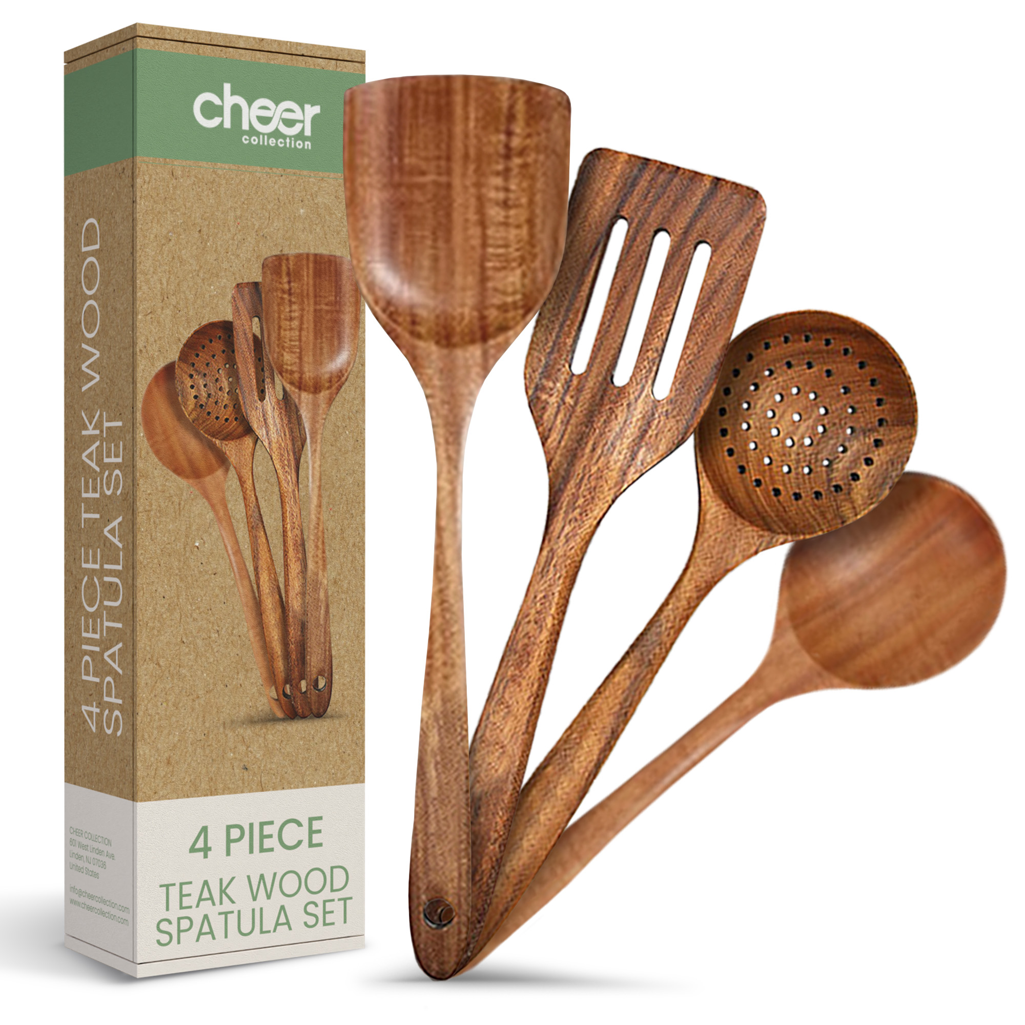 Cheer Collection Premium Teak Wood Spatula Set â€“ Handcrafted 4-Piece Kitchen Utensil Set