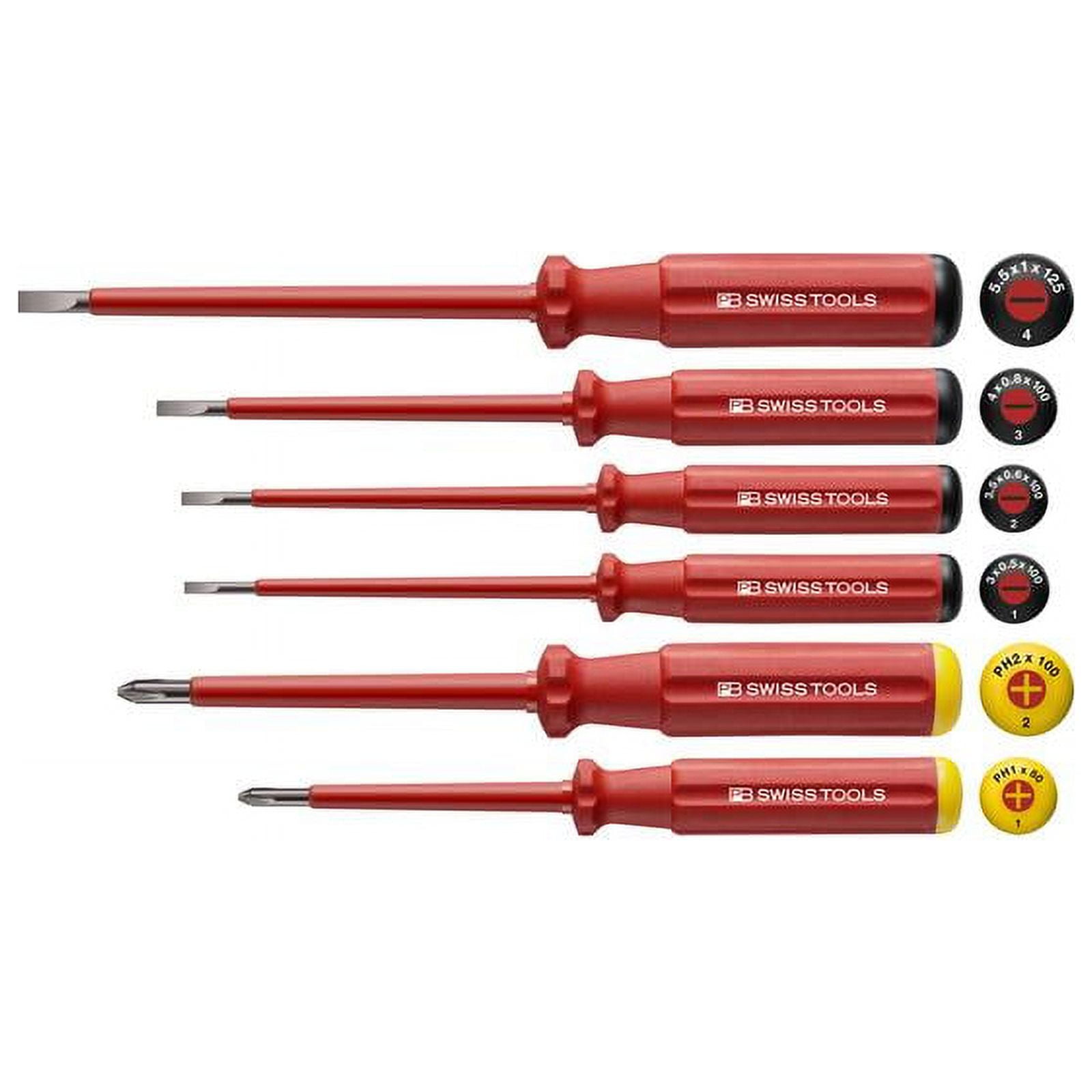 PB Swiss Tools PB 5542 Classic VDE Insulated Screwdriver Set, Slim, 6pcs