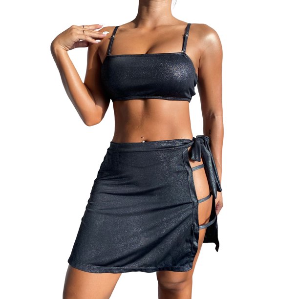 Conjunto De Bikinis 3 unids/set trajes de baño estilo europeo señoras Bikini conjunto ropa de playa (negro L) Ygjytge para Mujer Negro T S