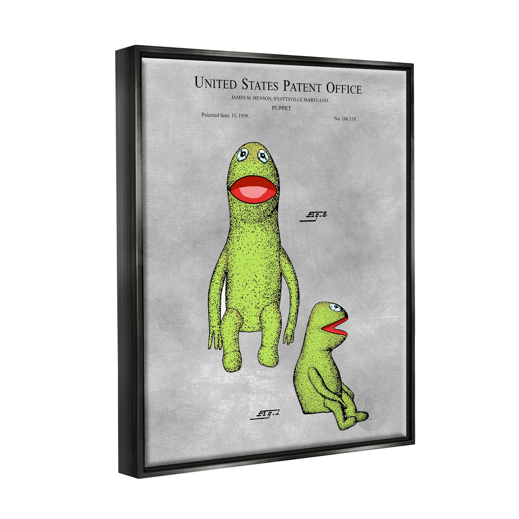Stupell Industries Vintage Frog Puppet Diagram Graphic Art Jet Black Floating Framed Canvas Print Wall Art, Design by Karl Hronek