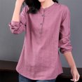 thumbnail image 2 of WXLWZYWL Womens Long Sleeve Shirts Button up Shirts Crewneck Cotton Linen Tops Casual Loose Fitted Blouses, 2 of 6