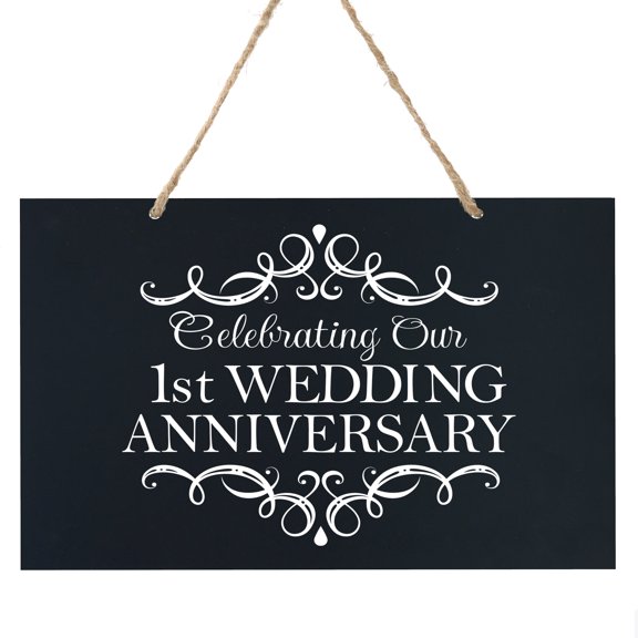 LifeSong Milestones Inspirational Celebrating Our Anniversary Wall Hanging Rope Sign 8x12 - 1st Anniversary (Black)