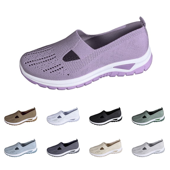 AUDeals Womens Orthopedic Slip On Sneakers Non Slip Arch Support Lightweight Breathable Walking Shoes (Purple, 6.5)