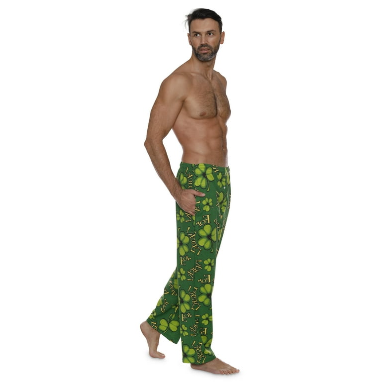 Fun Boxer Mens Pajama Pants St.Patrick Green Lounge Pants, Rub For