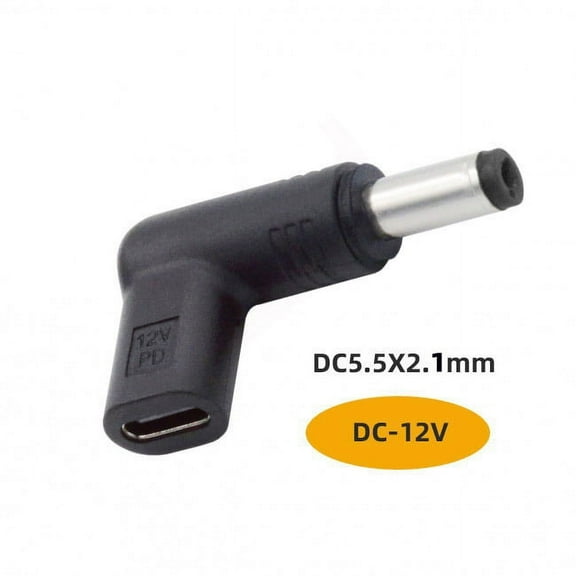 CY USB 3.1 Type C USB-C Female to DC 12V 5.5x2.1mm Plug Adapter PD Emulator Trigger 90 Degree Angled