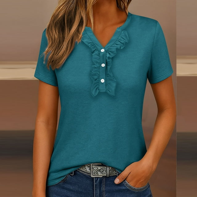 mfyjkho Tops Para Hacer Ejercicio Para Mujer, Blusa Informal De Manga Corta Con Capucha Y Cuello En V Liso De Gran Tamaño Para Mujer Tops Para Salir Para Mujer Xxxl