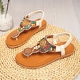 thumbnail image 2 of HomeDM Women's Flat Thong Sandals Open Toe Elastic Ankle Strap Flip Flops Summer Beach Vacation Slides Sandals, Beige Size 7, 2 of 7