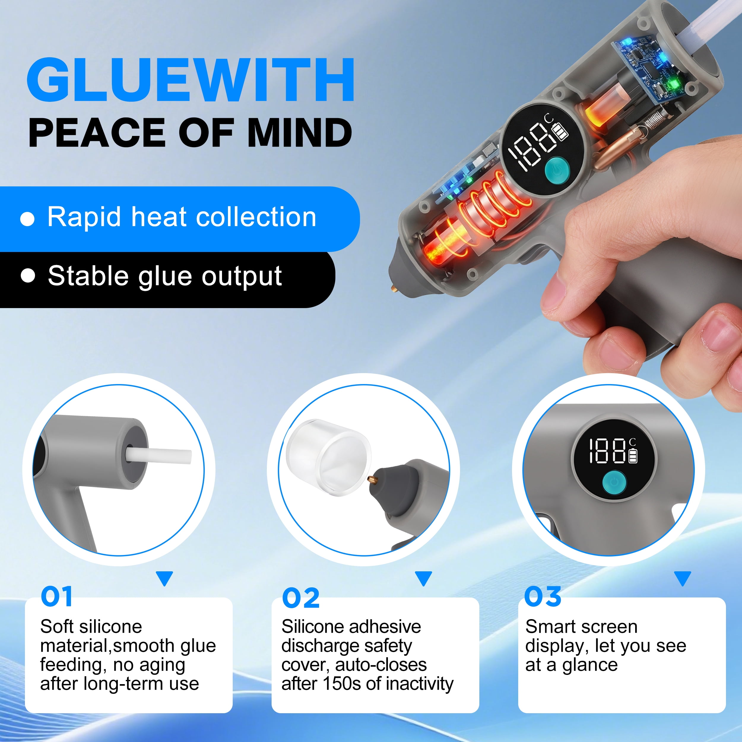 Doulami Cordless Hot Glue Gun with 2000mAh Rechargeable Battery, Mini Glue Gun with 22 Glue Sticks for DIY Arts Crafts Working