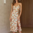 thumbnail image 2 of IROINNID Sleeveless V-Neck Dress For Women Fashion Summer Casual Backless Floral Top Camis Dress Prints Below The Knee Sundress, 2 of 9