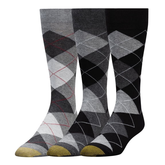 Men's Gold Toe 3179S Carlyle Argyle Crew Socks - 3 Pack (Black/Grey/Heather O/S)