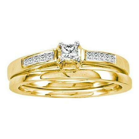 0.25Ctw Diamond Princess Center Bridal Set Womens Fixed Ring Size - 7