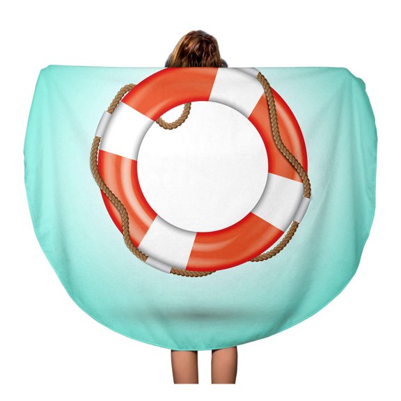 SIDONKU 60 inch Round Beach Towel Blanket Lifeguard Life Buoy Lifesaver Object Rescue Safe Safety Security Travel Circle Circular Towels Mat Tapestry Beach Throw