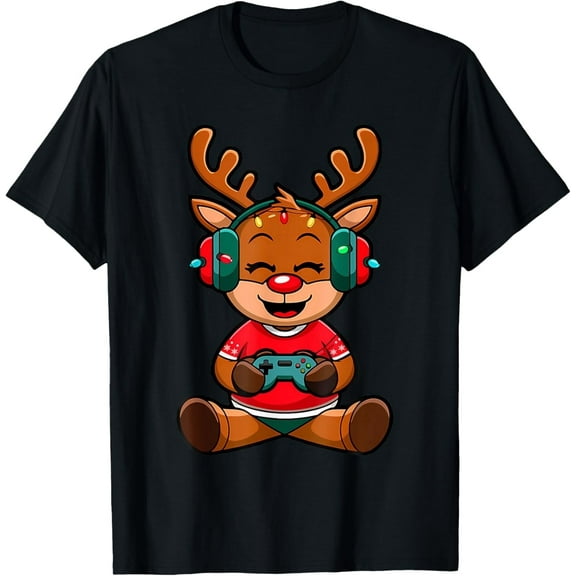 Funny Christmas Gamer Reindeer Xmas Gaming Men Boys Kids T-Shirt