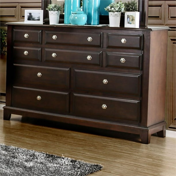 Furniture Of America Glinda Wood 10 Drawer Dresser In Brown Cherry Walmart Com Walmart Com
