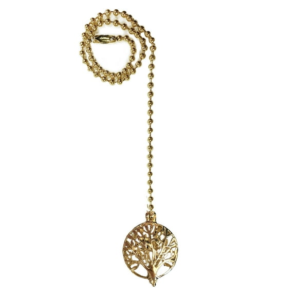 Royal Designs 24 Inch Adjustable Ceiling Fan Pull Chain Extension with Abundant Tree Ornament, Polished Brass