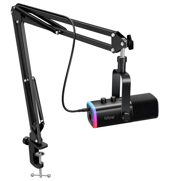 Fifine Xlr/Usb Gaming Microphone Set, Dynamic Pc Mic For Streaming Podcasting, Computer Rgb Mic Kit With Boom Arm Stand, Mute Button, Headphones Jack, For Recording Vocal Voice-Over-Ampligame Am8T