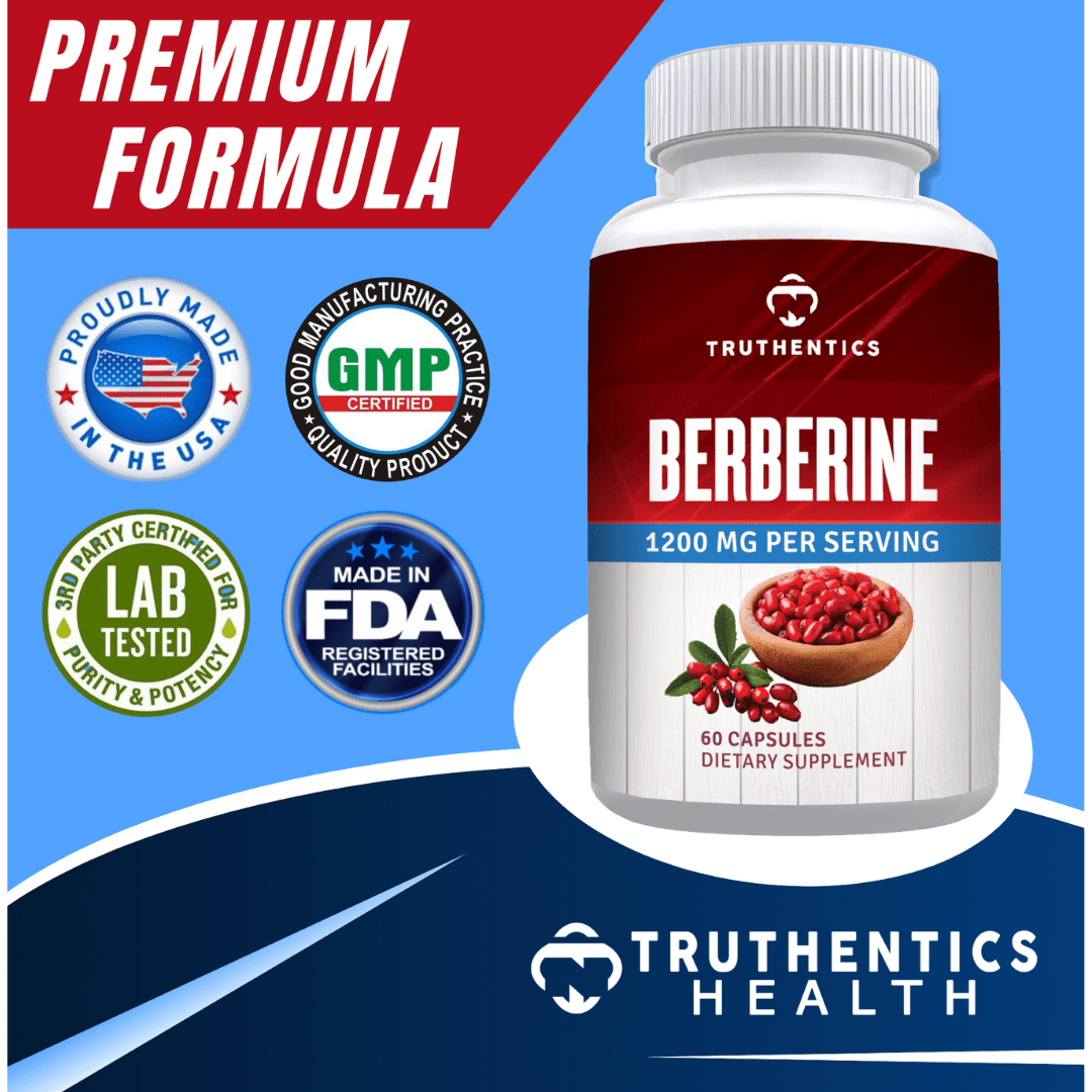 Truthentics Berberine HCL Supplement, 1200 mg, Gluten-Free, Vegan, 60 Capsules