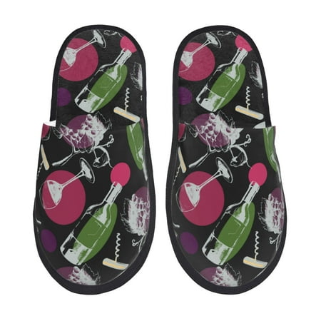 

House Slippers for Women Men - Wine Bottle Print No.9019 Warm Non-slip Mens Womens Slippers Cozy Slip-on House Shoes Bedroom Outdoor Indoor Slippers for Men