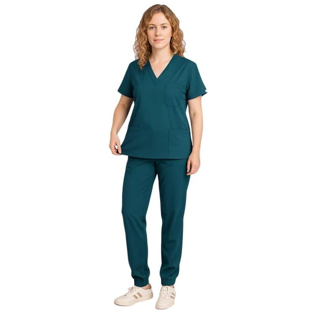 Set de exfoliación médica Sumincarly, pantalones deportivos con cuello en V, color verde Hunter
