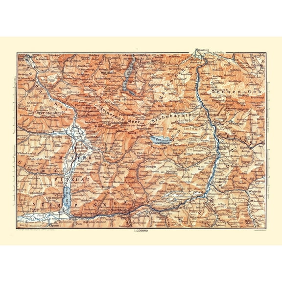 Historic Map - Pinzgau Austria - Baedeker 1896 - Vintage Wall Art