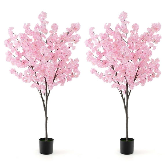 Costway 6.5 FT 2 PCS Tall Artificial Cherry Blossom Tree with 900 Pink Flowers Cement-filled