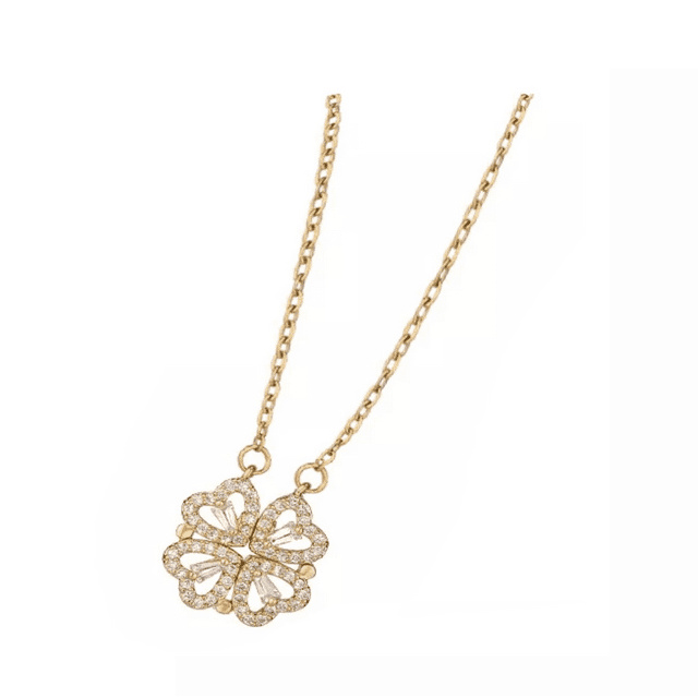 Collar De Forma Corazón Y Trébol De Cuatro Hojas Convertible Oro