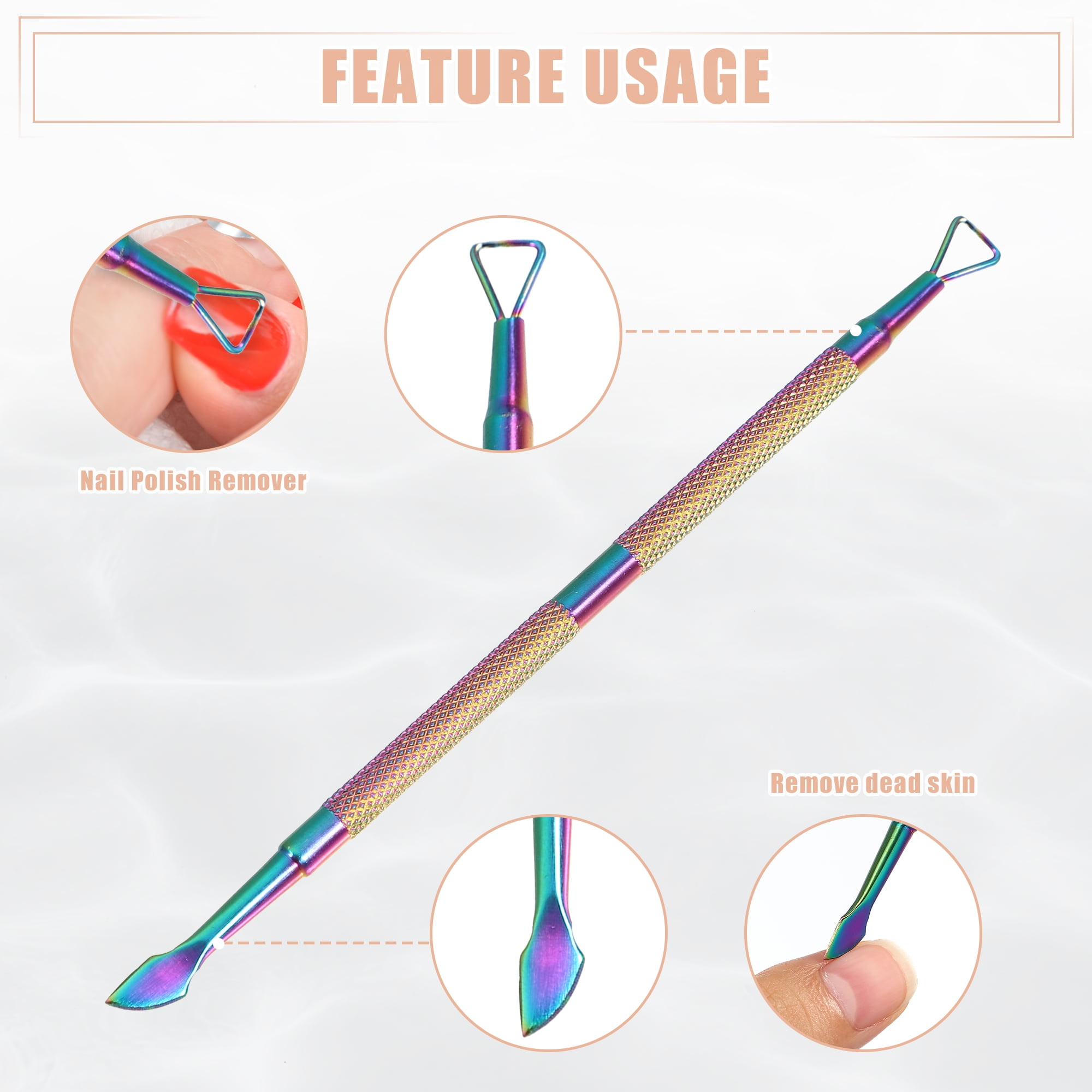 Unique Bargains 3 Pcs Cuticle Pusher Set Stainless Steel Double Head Remover Tool