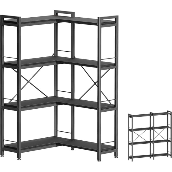 Bookshelf, L Shaped Corner Bookshelf with 10 Open Shelves, 49.4 Inch Straight Wide Bookcase with Metal Frame and Wooden Board, Adjustable Feet