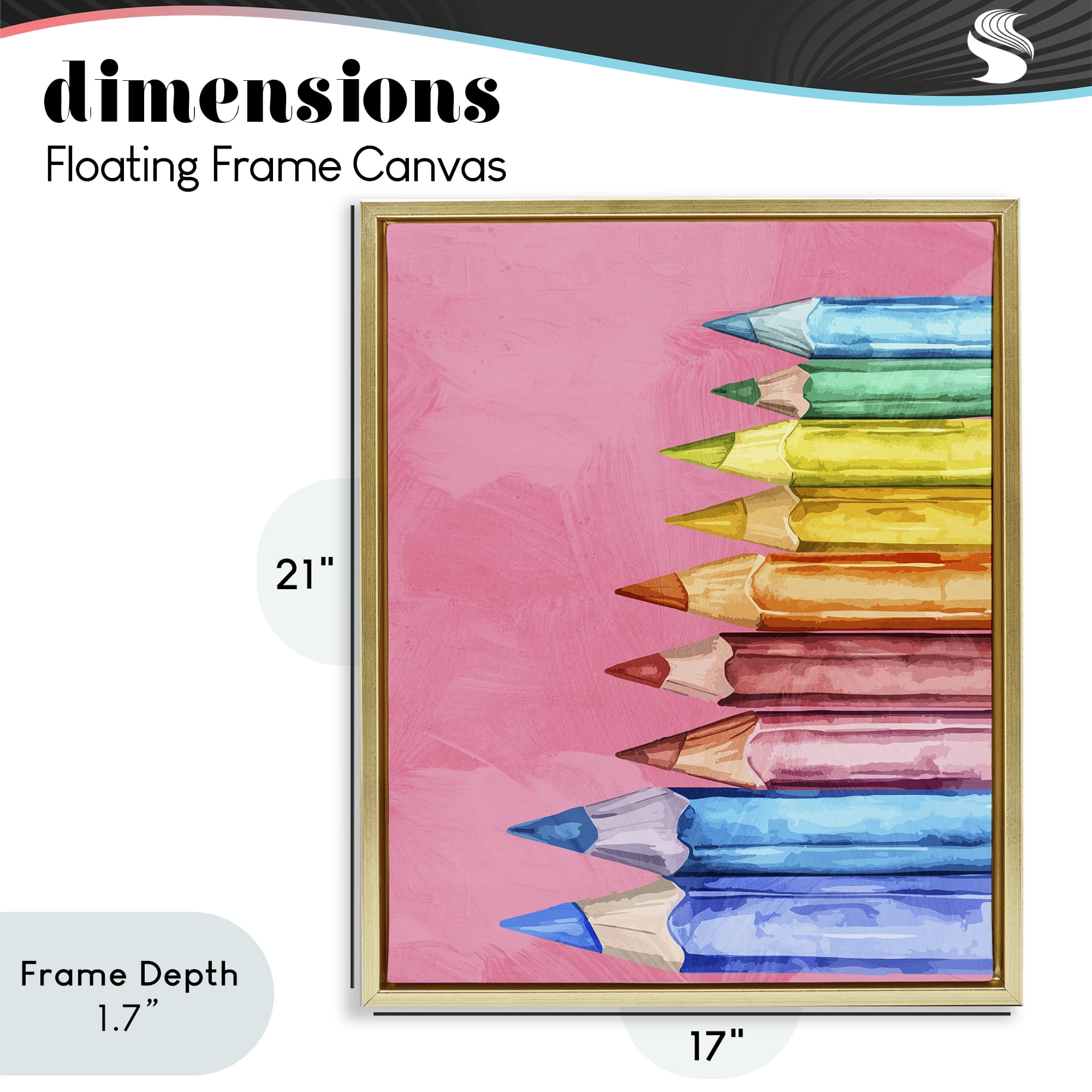 Stupell Industries Vibrant Pencils on Pink Gold Framed Floater Canvas Wall Art, design by Kim Allen