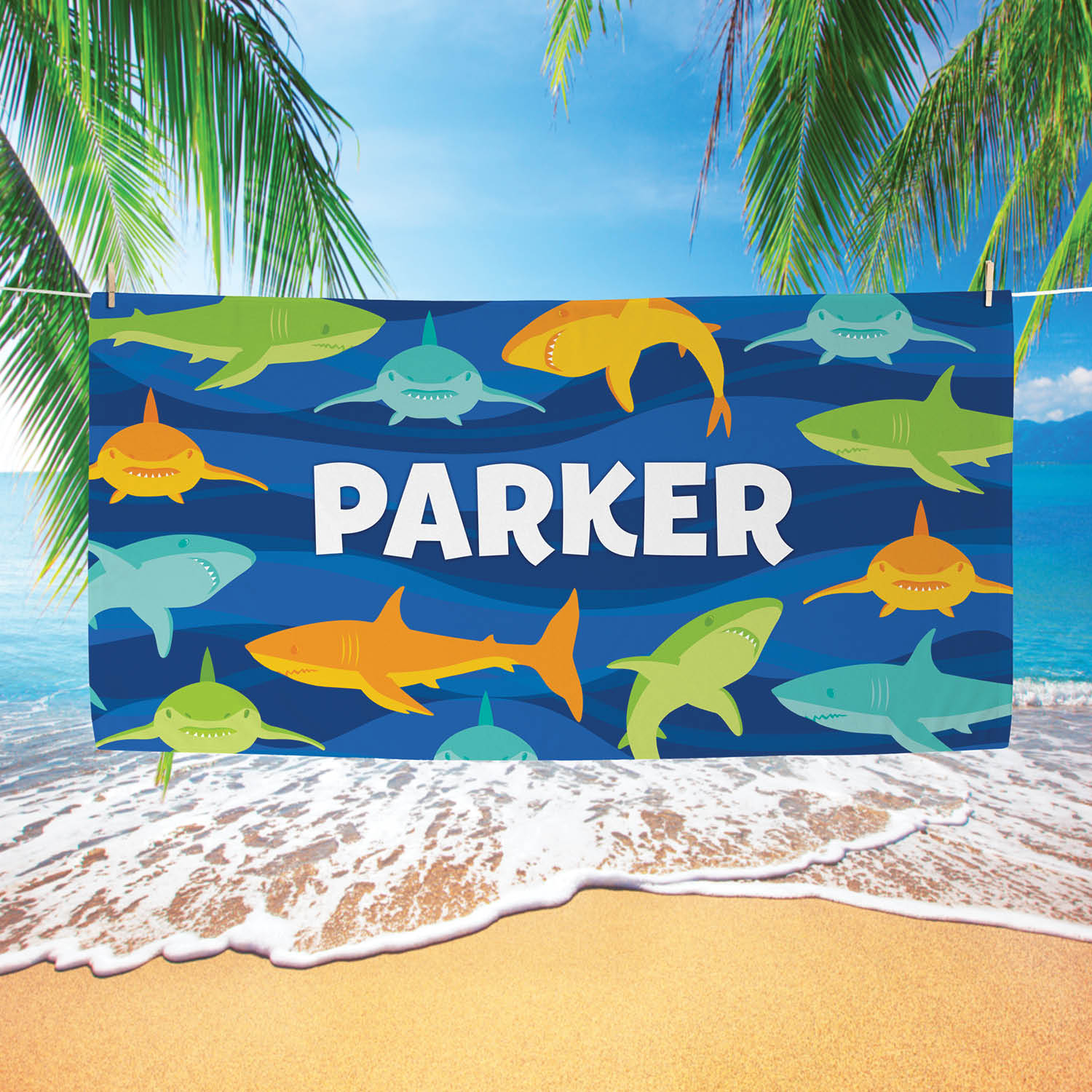 Sharks Personalized Plush Velour Beach Towel