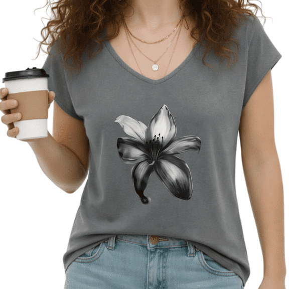 UNISHE Women's Elegant Black and White Lily Dark Gray V-Neck Sleeveless T-Shirt S-5XL Daily Soft Tank Top